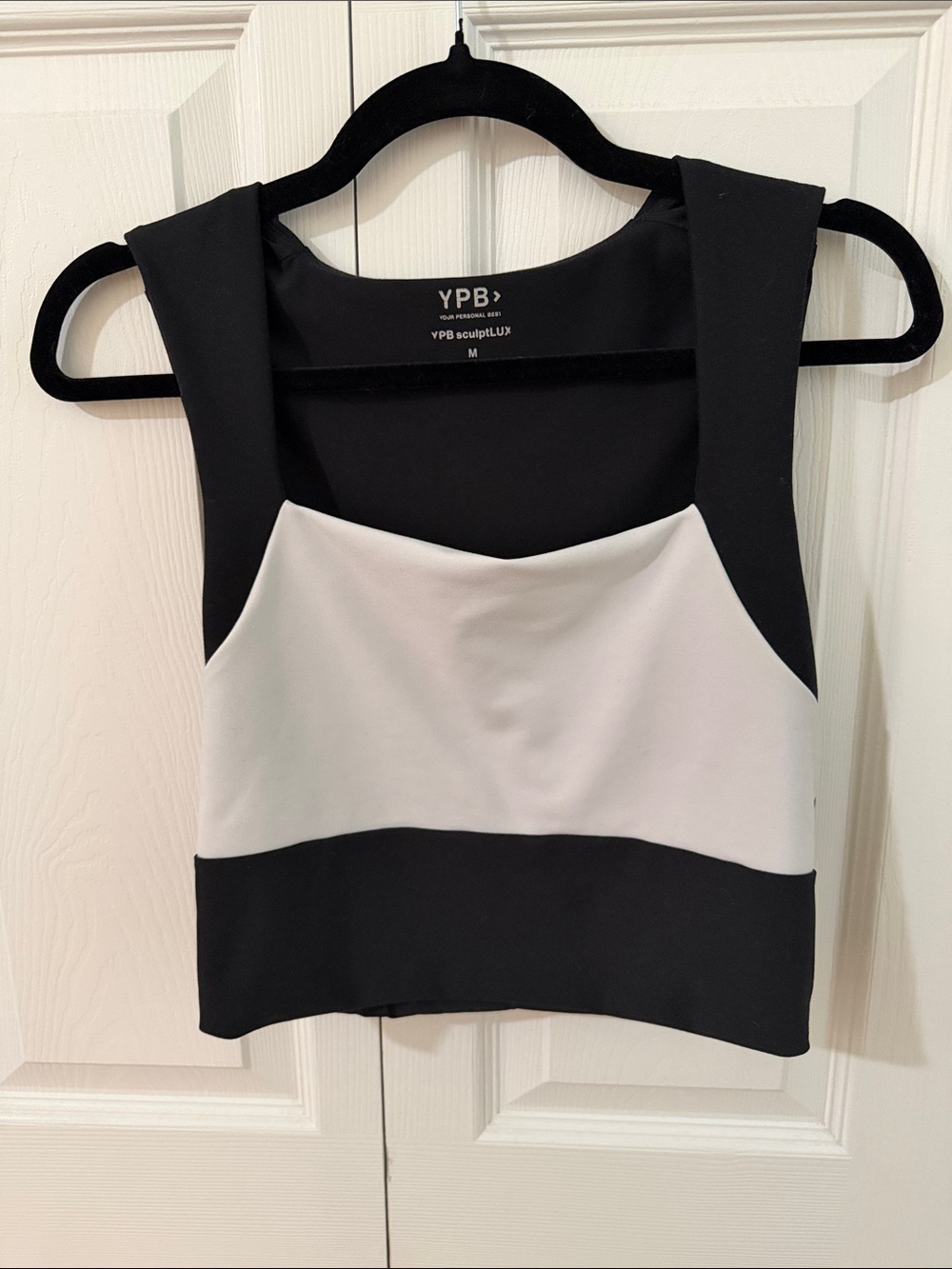 YPB Sculptelix Black and White Colorblock Crop Top